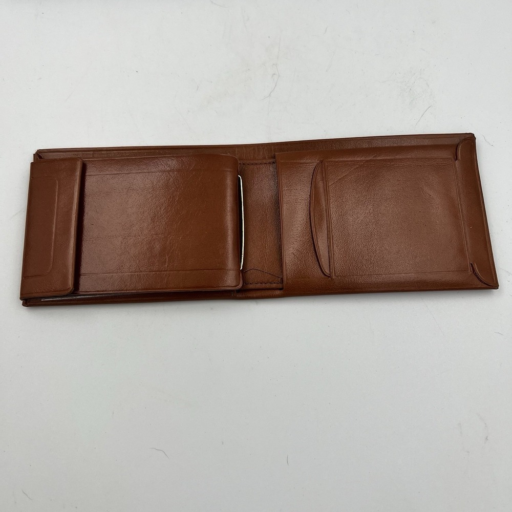 NEW! Vintage Cognac Brown Leather Wallet Mens Photo Pockets Bi-Fold Card Holder
